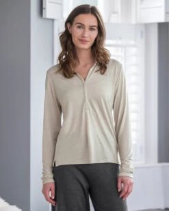 Wool Blend Long Sleeve Polo Top