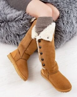 Popper Shearling Boots - Knee Height -Wear Luxe Shop 57069