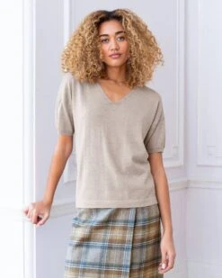 Fine Knit V Neck Tee -Wear Luxe Shop 91717