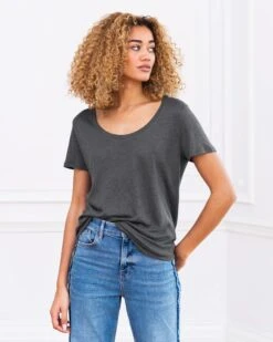 Linen Scoop Neck T-Shirt -Wear Luxe Shop 94036