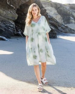 Linen V Neck Dress -Wear Luxe Shop 99034